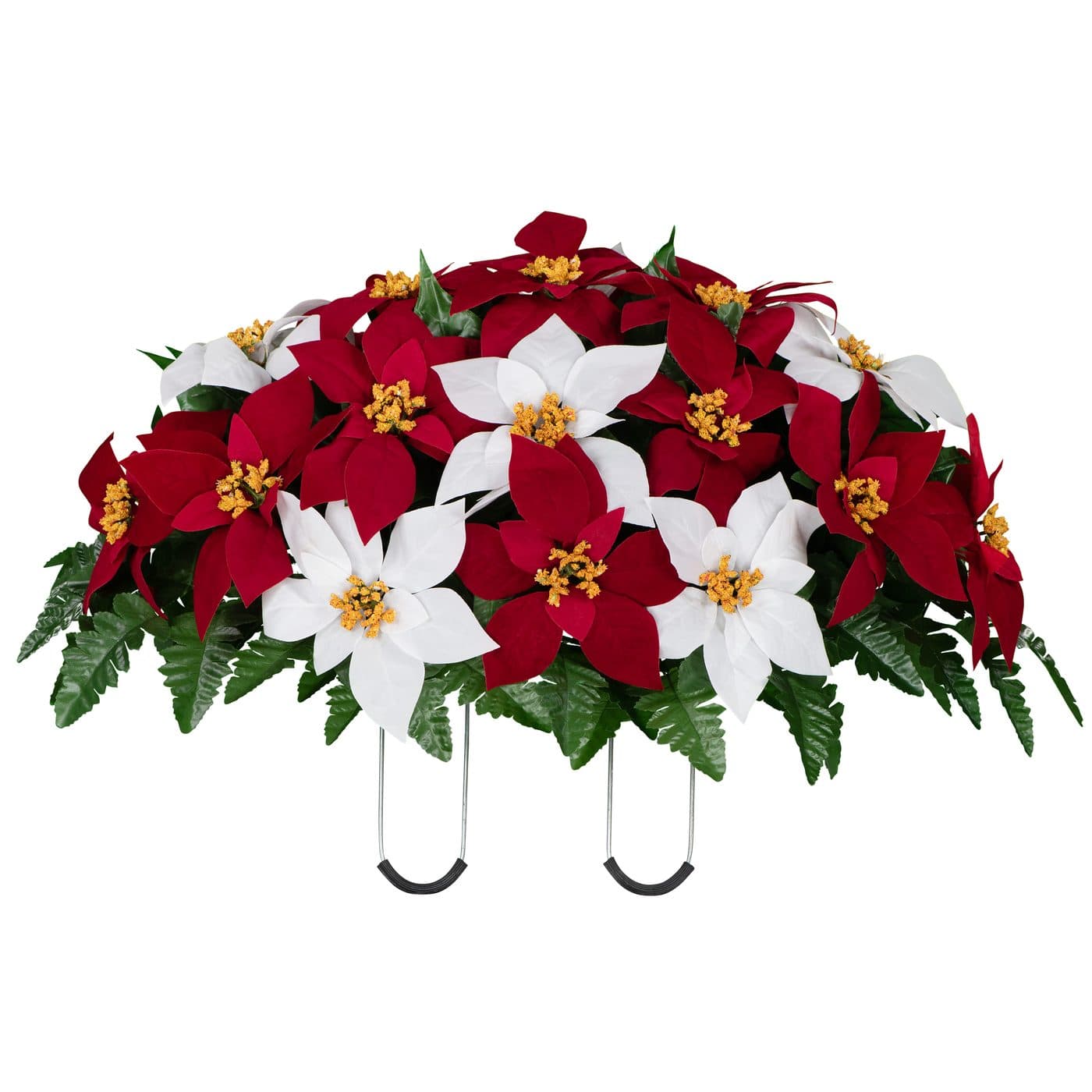 Red and White Poinsettia in Georgia Grey granite