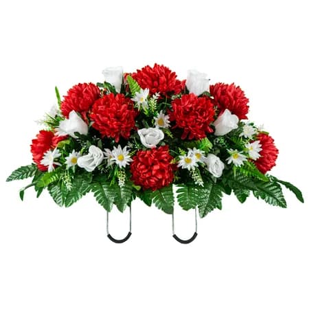 Red Mum and White Rose in Georgia Grey granite