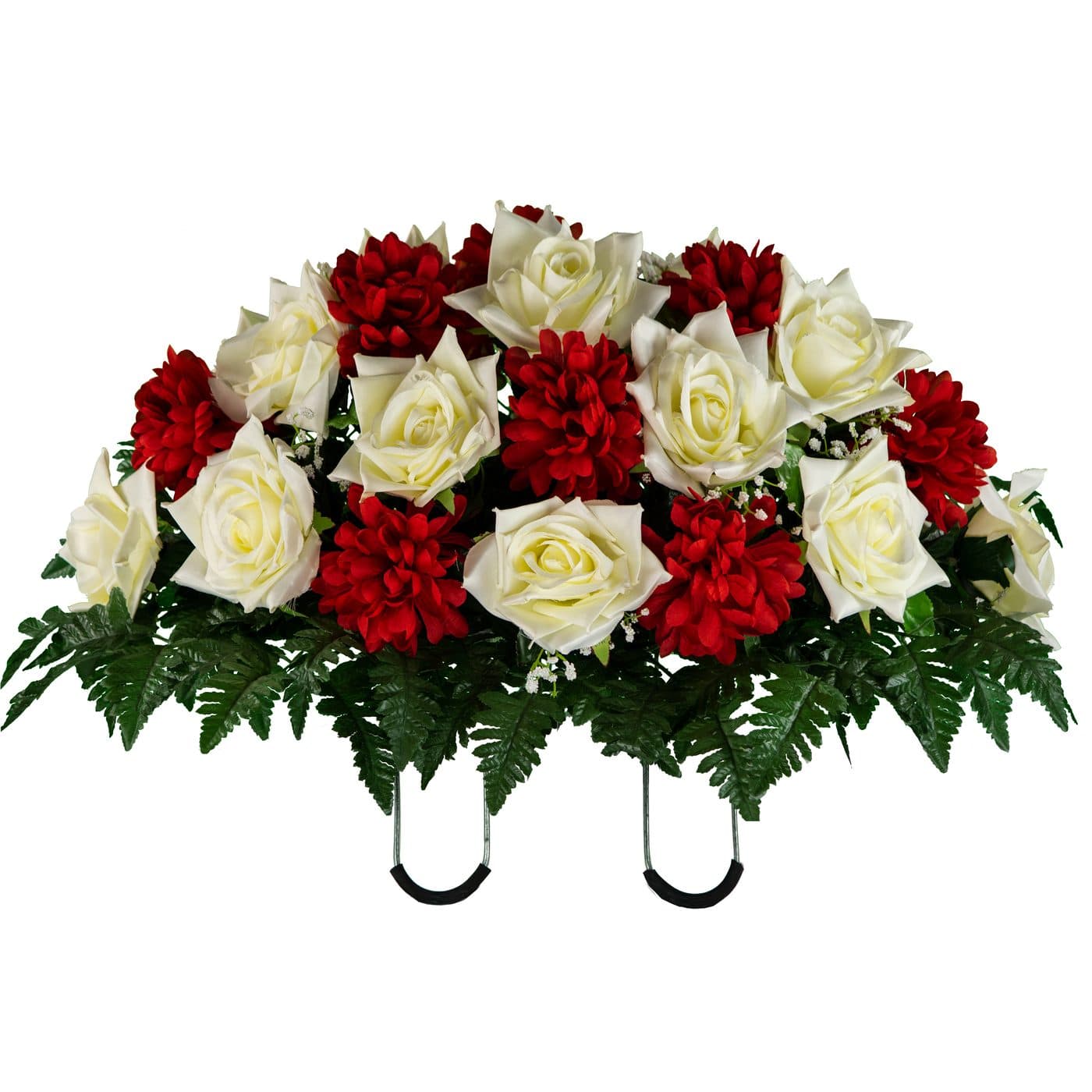Cream Open Rose with Red Mum - View 1