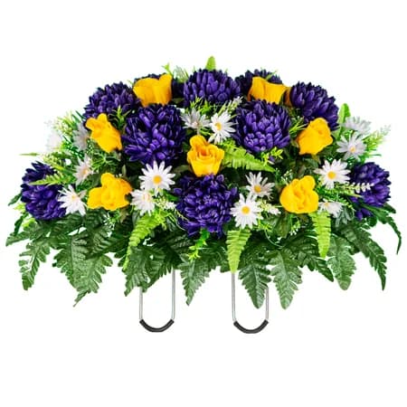 Purple Mum and Yellow Rose in Georgia Grey granite