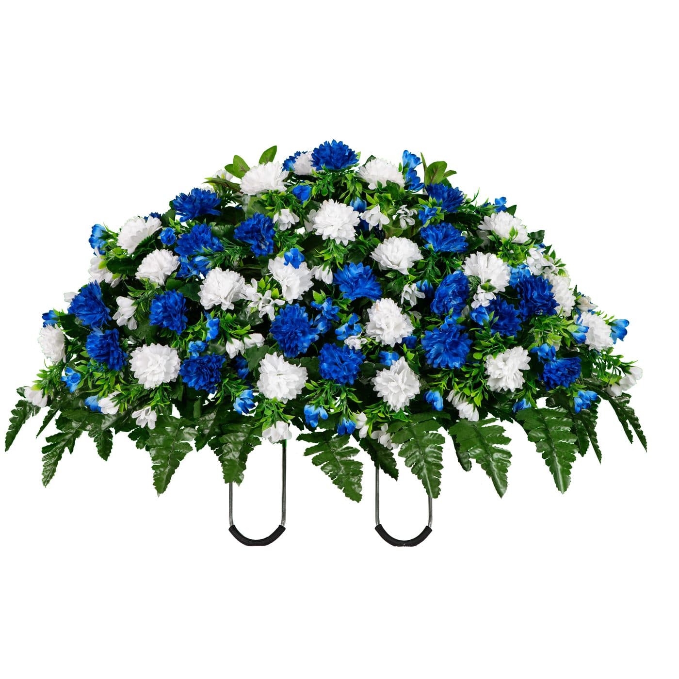 Blue and White Mums in Georgia Grey granite