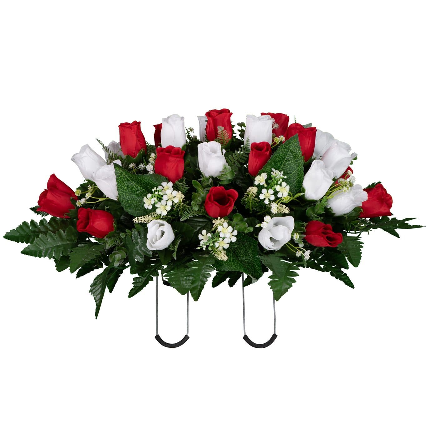Red and White Rose Bud in Georgia Grey granite