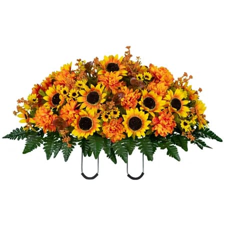 Yellow Sunflower and Amber Mum in Georgia Grey granite