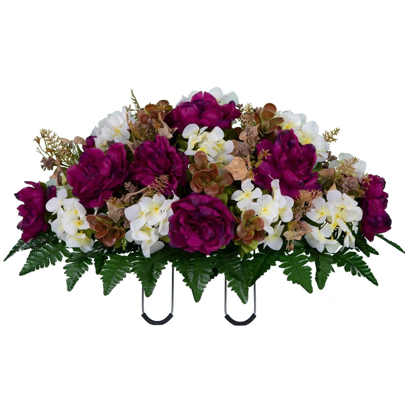 Plum Peony and White Hydrangea in Georgia Grey granite