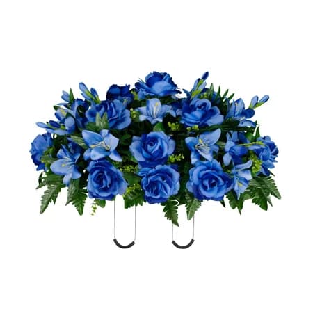 Blue Gladiolus Rose and Lily in Georgia Grey granite