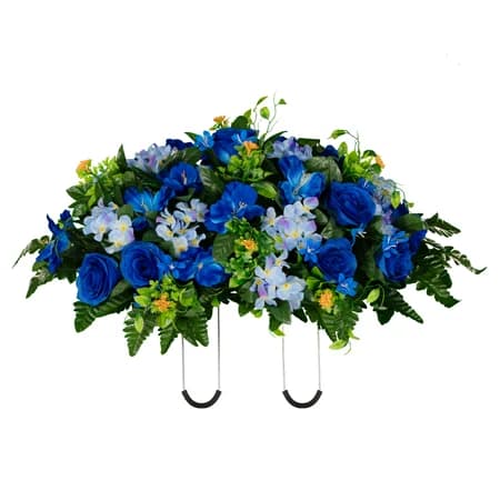 Blue Roses and Hydrangeas in Georgia Grey granite