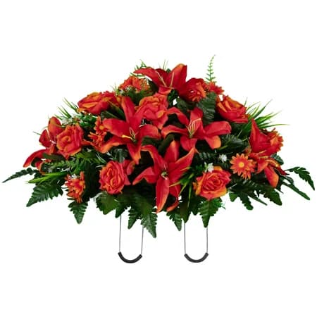 Fire Red Lily Rose and Daisies - View 1