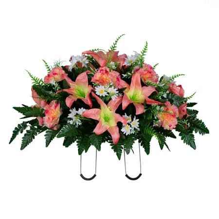 Peach Lily and Carnation with White Daisies in Georgia Grey granite