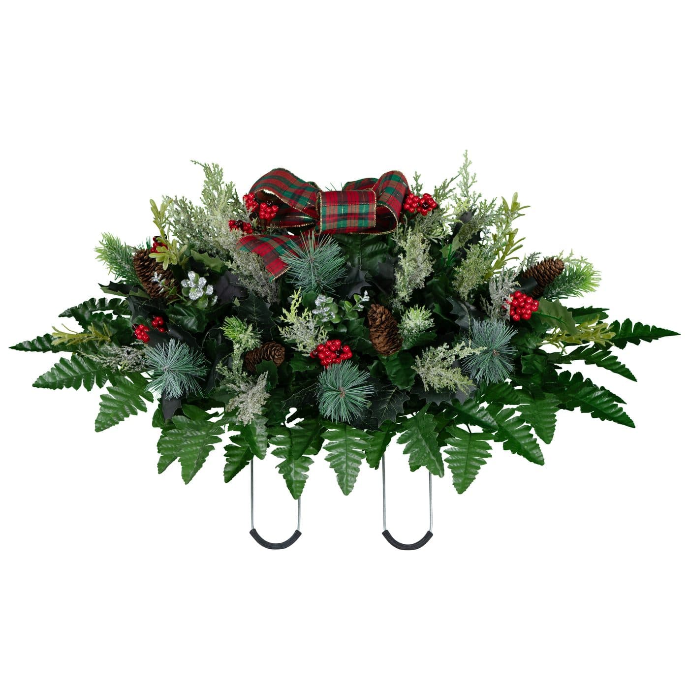 Christmas Evergreen Saddle with Plaid Bow - View 1