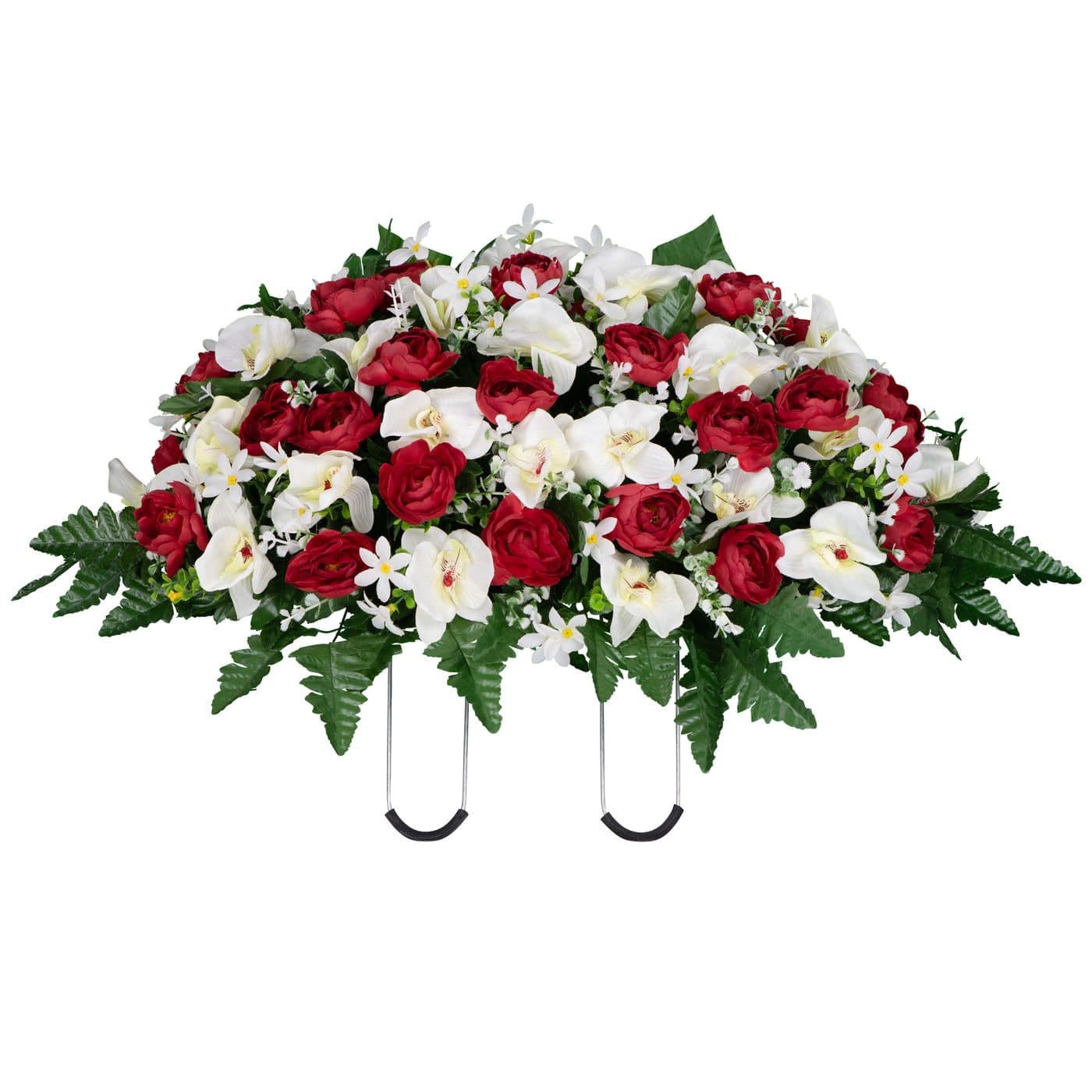 Red Cabbage Rose and White Orchid in Georgia Grey granite