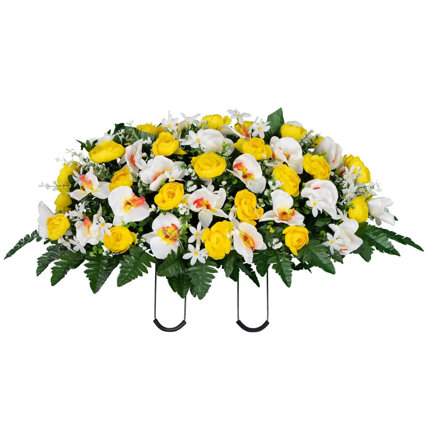 Yellow Cabbage Rose and White Orchid - View 1
