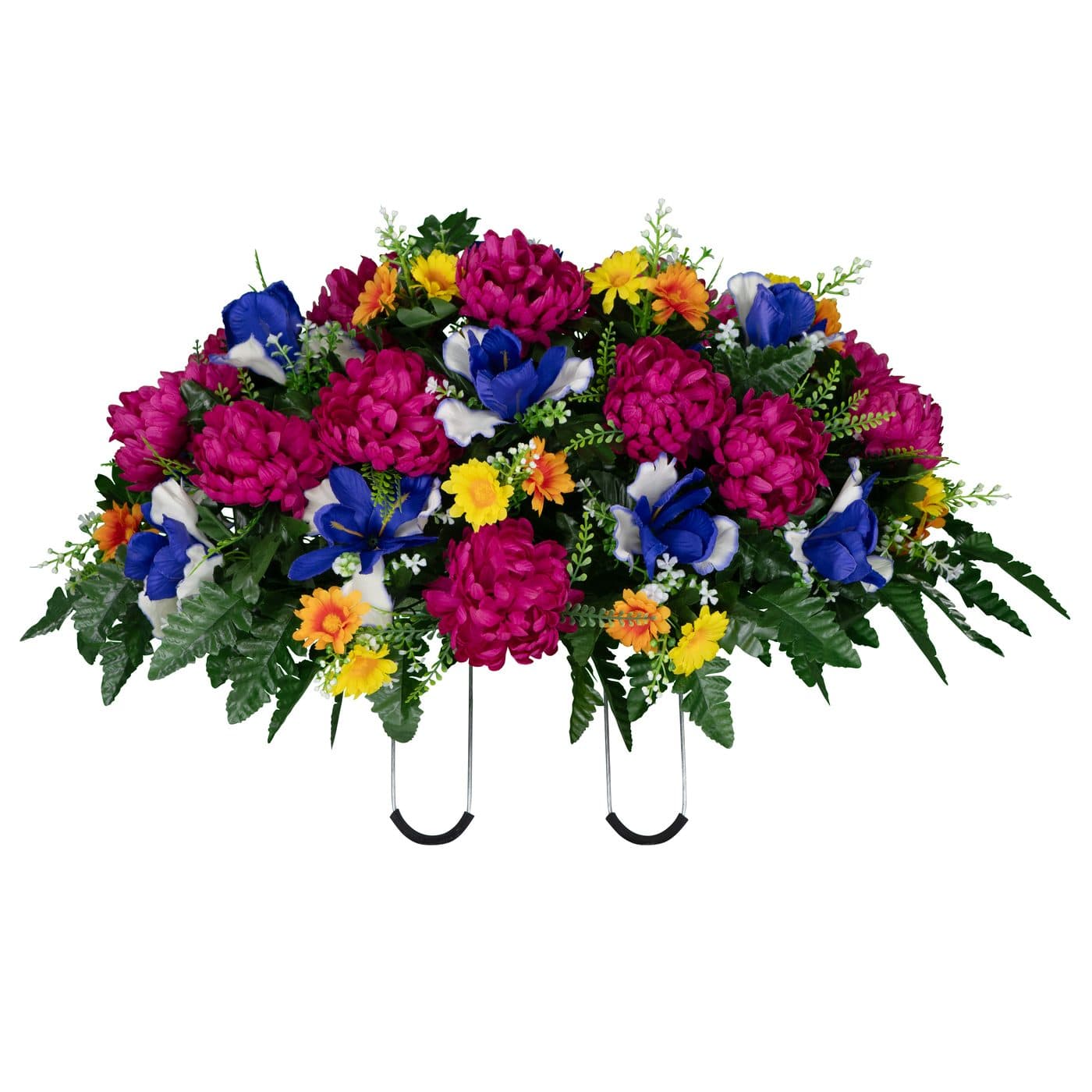 Fuchsia Mums with Blue Iris - View 1