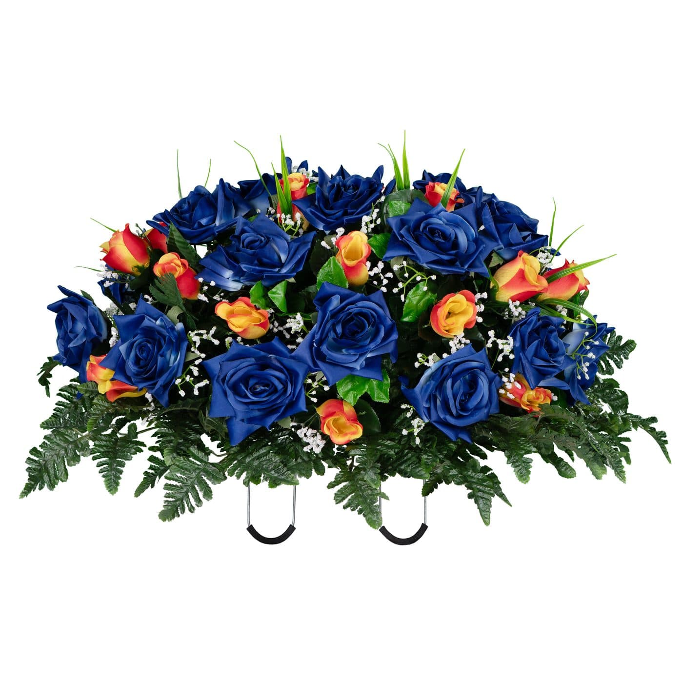 Blue Open Roses and Orange Rose Buds - View 1