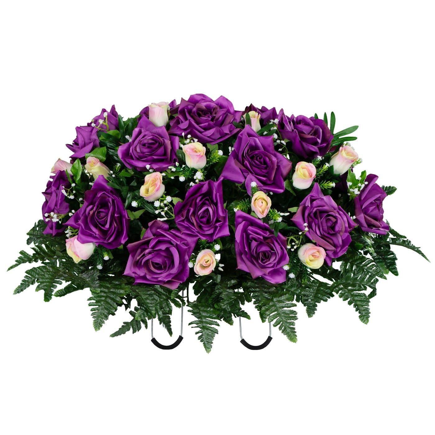 Purple Open Roses and Cream Pink Rose Buds in Georgia Grey granite