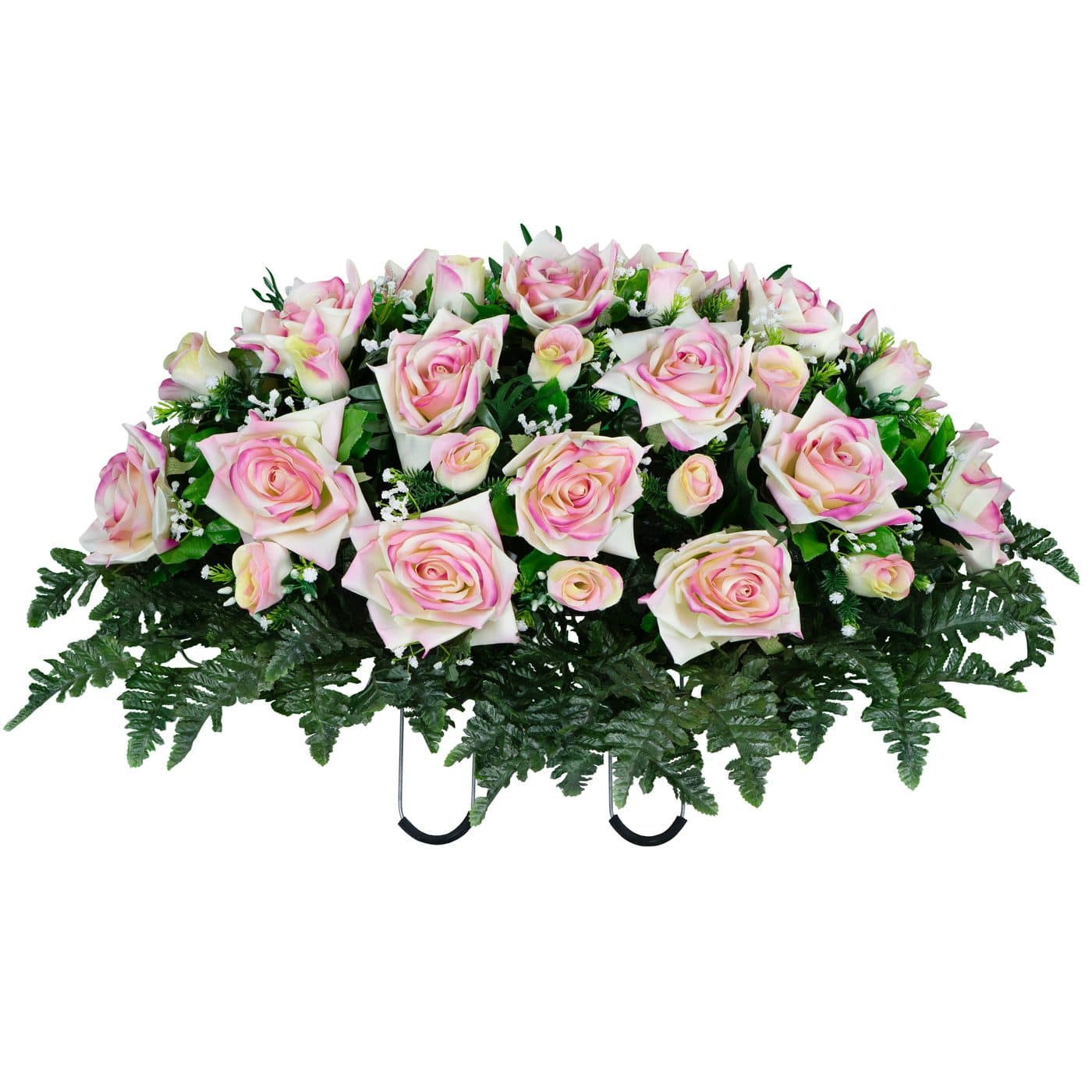 Cream Pink Open Roses and Rose Buds in Georgia Grey granite