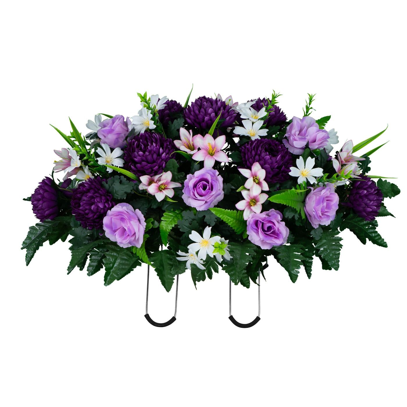 Lavender Roses and Rain Lilies with Purple Mums in Georgia Grey granite